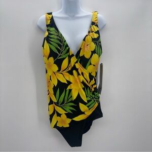 Longitude Women’s Yellow & Black One Piece Swimsuit w Latitude Control SZ 24W